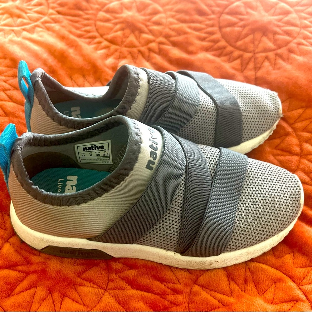 Native Kids Gray and Blue Slip-On Sneakers Sz 12